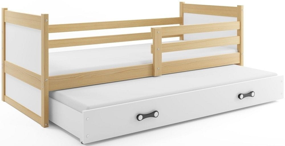 eoshop Detská posteľ s prístelkou RICO 2 90x200 cm, borovica/biela (Voľba matraca: Penový matrac)